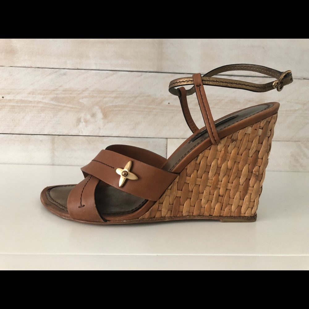Louis Vuitton Brown Wicker Wedges
